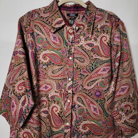 Chaps by Ralph Lauren Womens Multicolor Paisley 3/4 Sleeves Button Up Top 2X - Picture 3 of 8